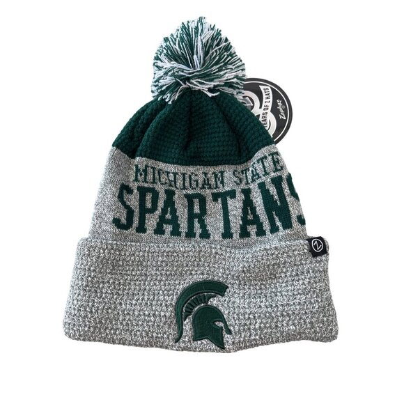 Zephyr Michigan State Spartans Beanie Hat With Pom Unisex OS Gray Green Cozy NEW - Picture 1 of 6